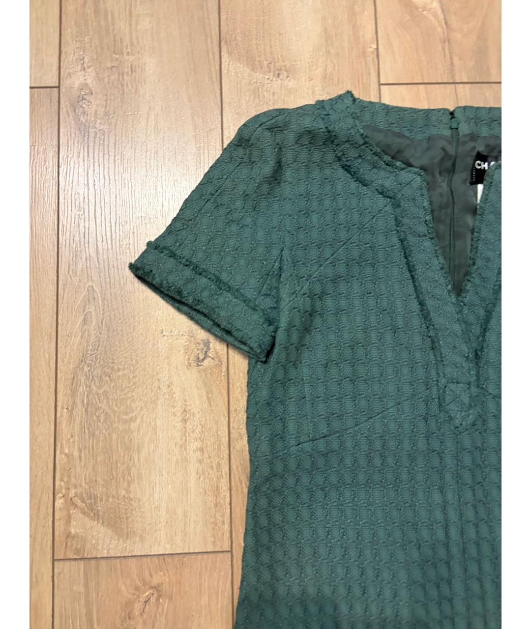 CHANEL Зеленые хлопковое повседневное платье, фото 3
