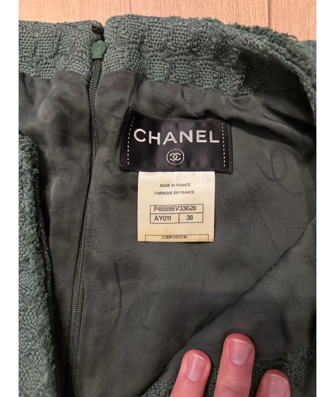 CHANEL Зеленые хлопковое повседневное платье, фото 4