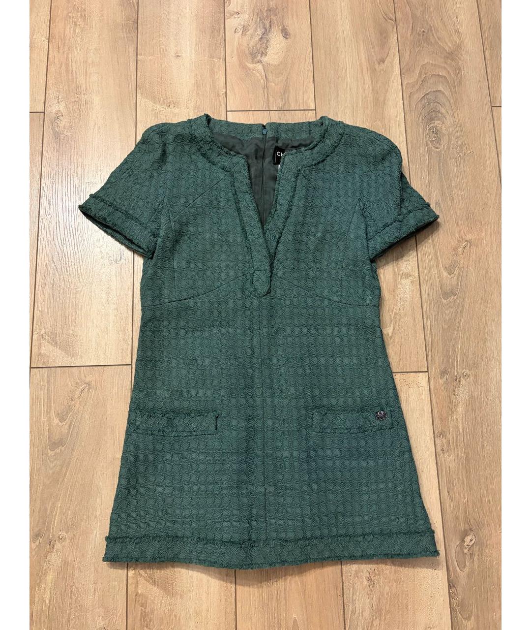 CHANEL Зеленые хлопковое повседневное платье, фото 6