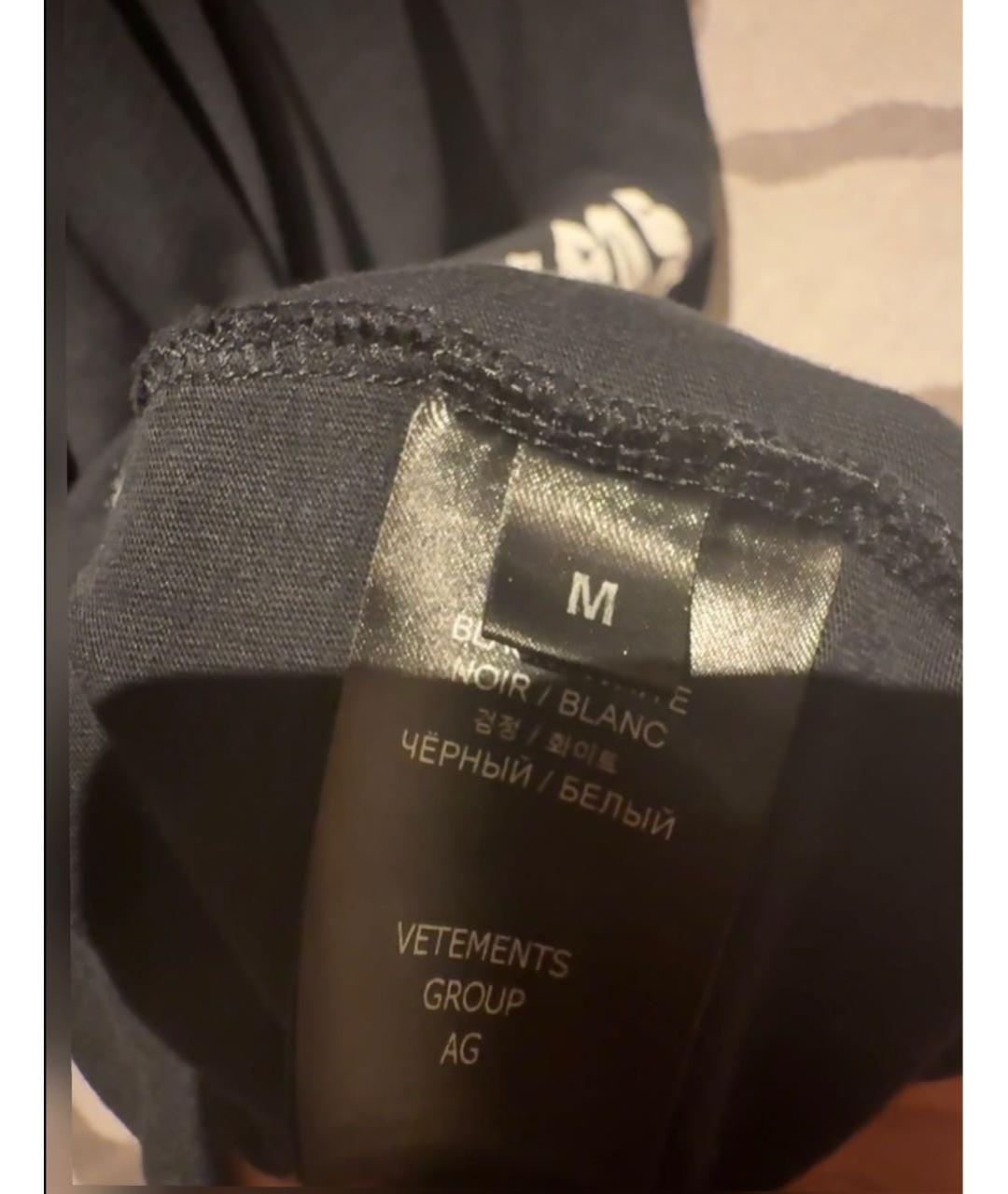 VETEMENTS Черная хлопковая футболка, фото 3