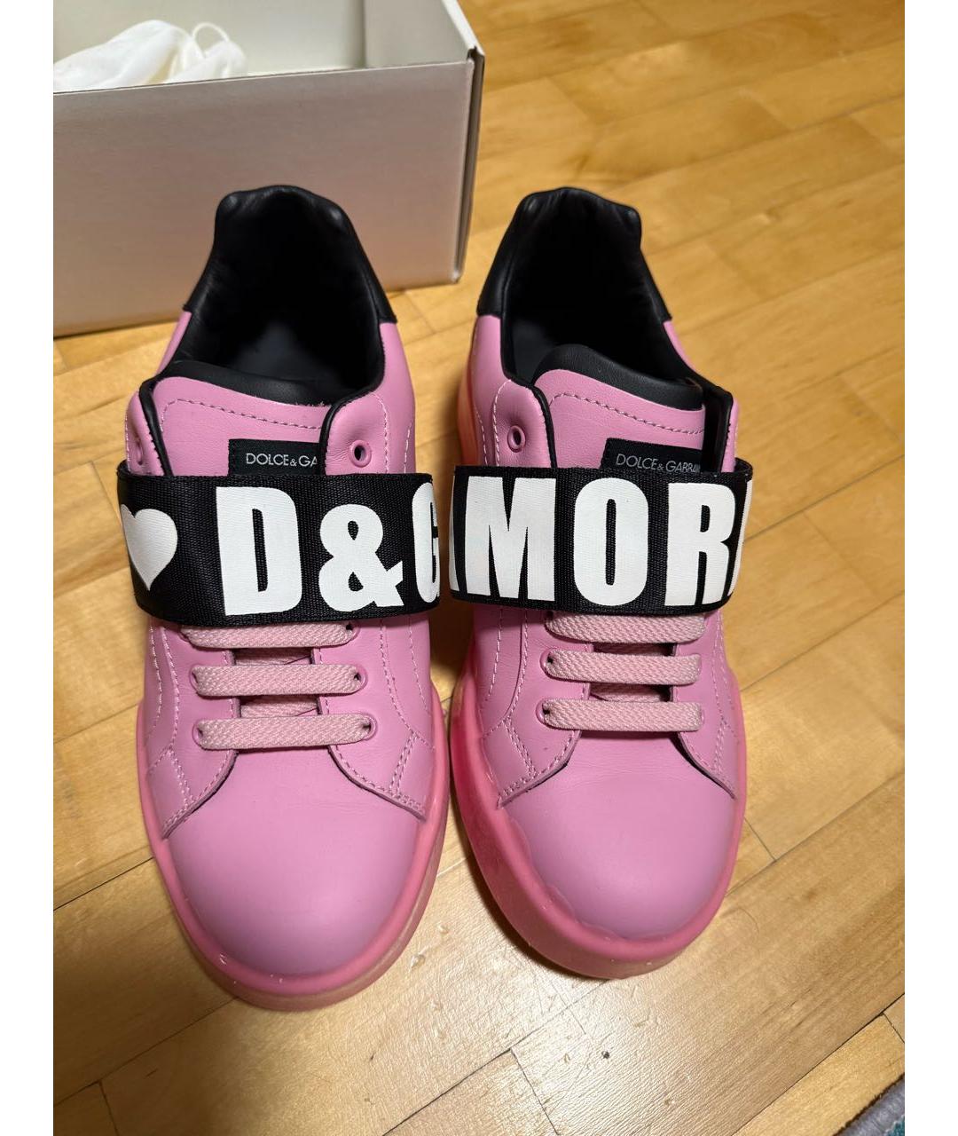 DOLCE&GABBANA Розовые кожаные кроссовки, фото 2