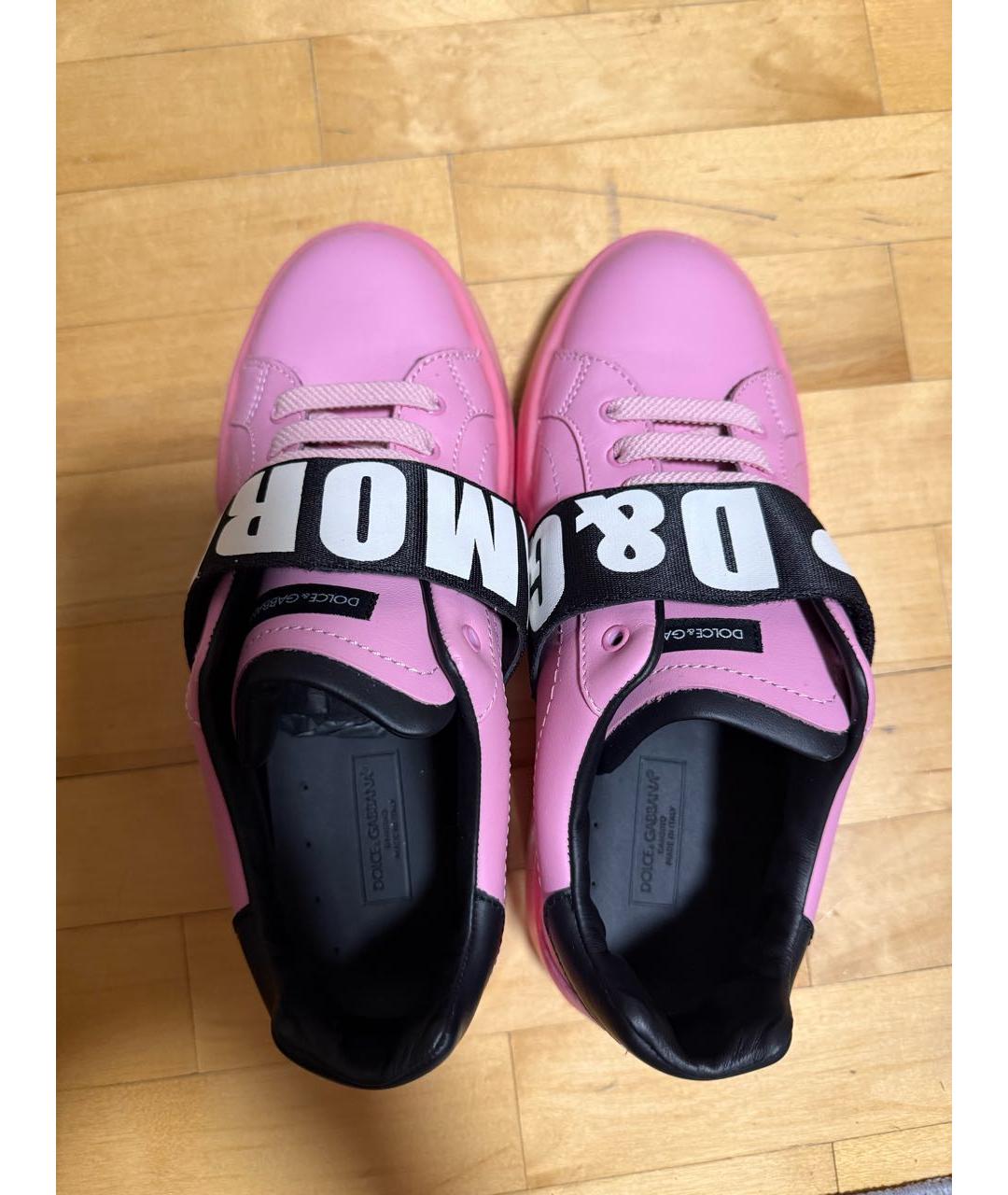 DOLCE&GABBANA Розовые кожаные кроссовки, фото 3