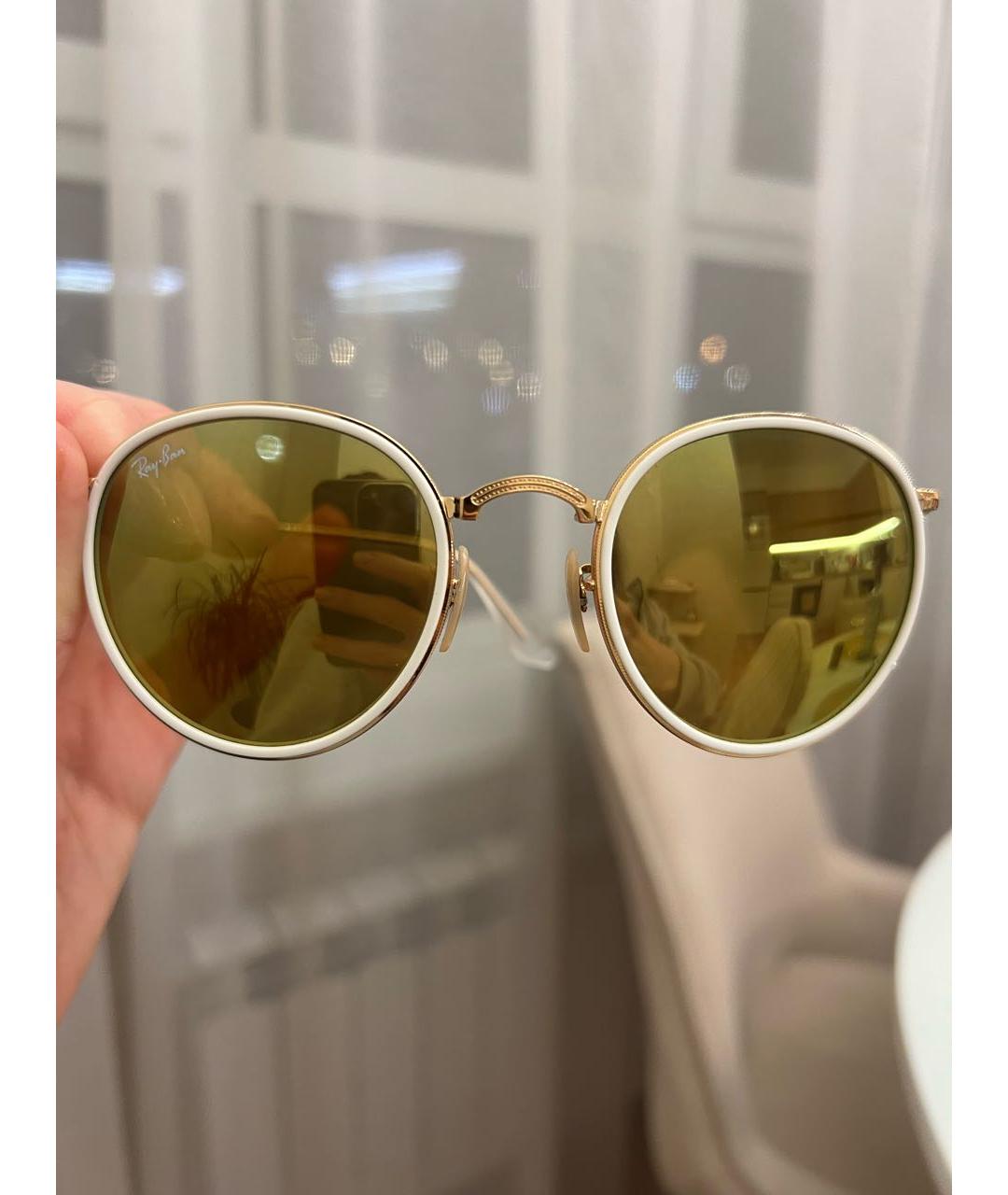 RAY BAN Золотые металлические солнцезащитные очки, фото 5