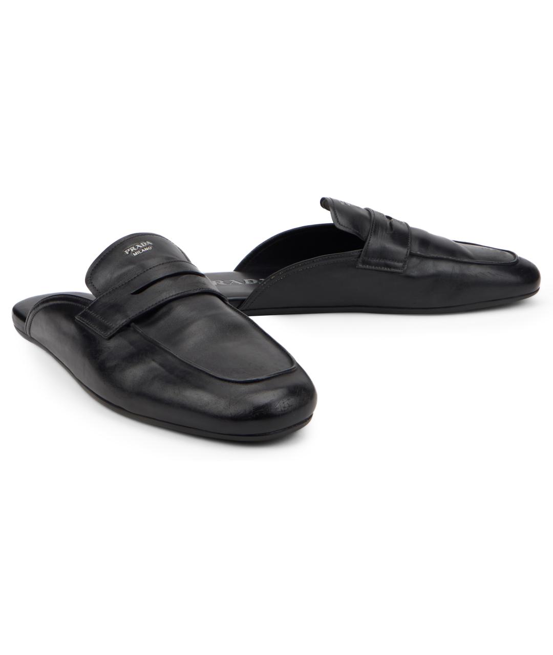 PRADA Черные кожаные шлепанцы, фото 3