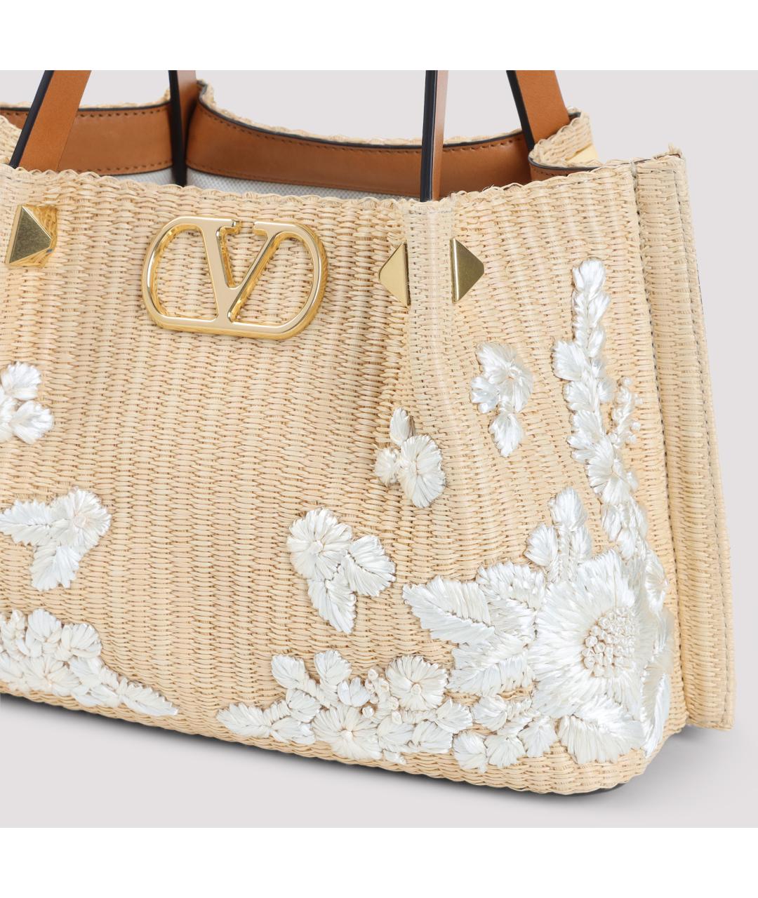 VALENTINO Бежевая пелетеная сумка тоут, фото 4