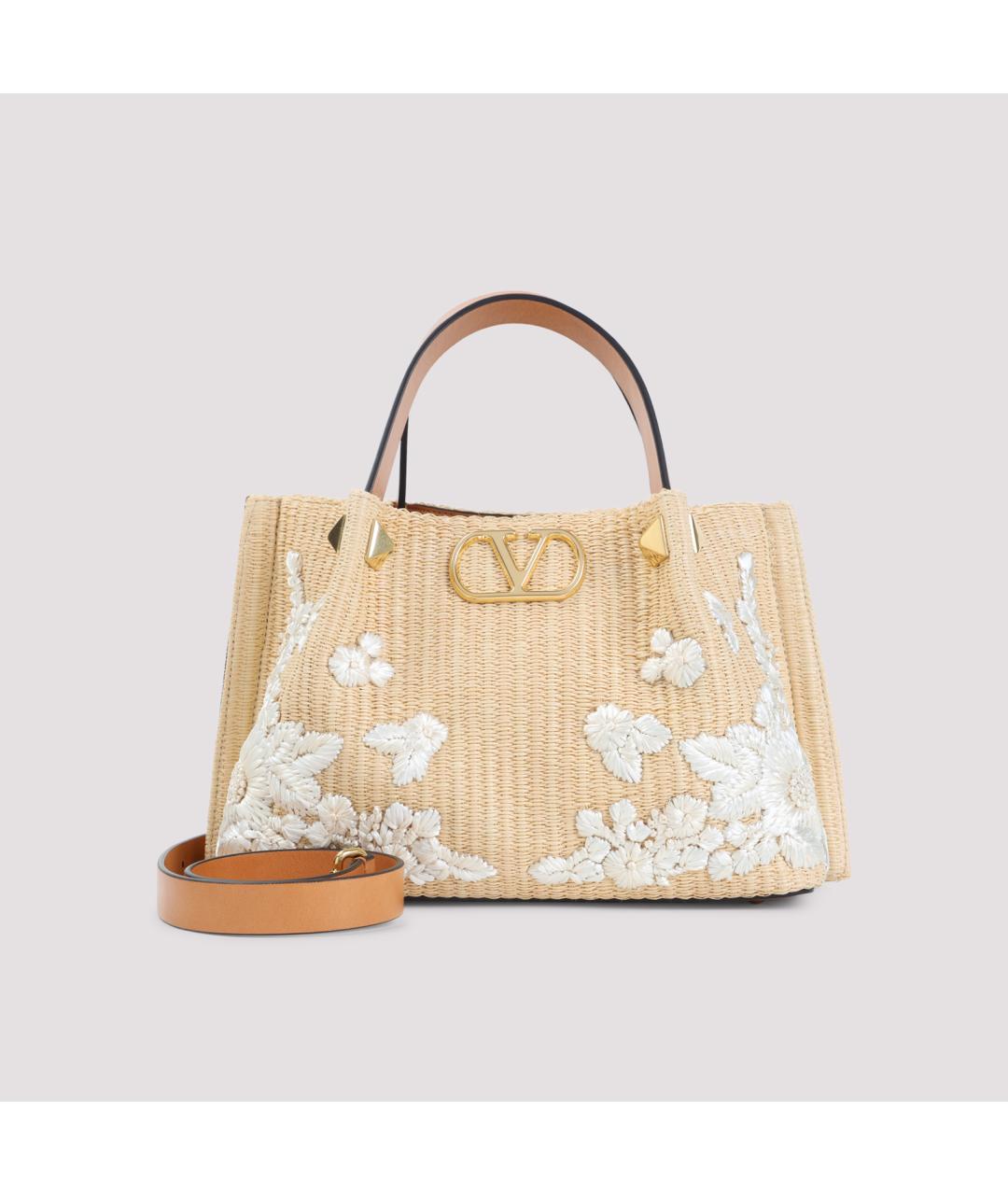 VALENTINO Бежевая пелетеная сумка тоут, фото 2