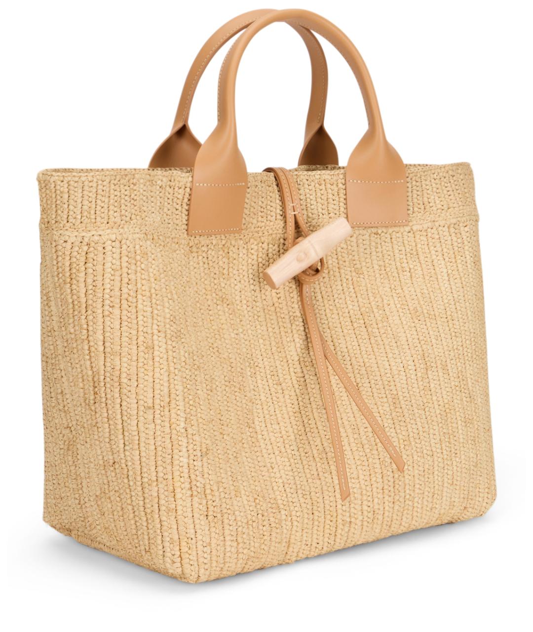 LONGCHAMP Бежевая пелетеная сумка тоут, фото 3