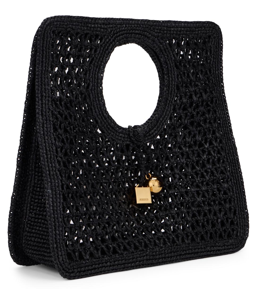 JACQUEMUS Черная пелетеная сумка тоут, фото 3