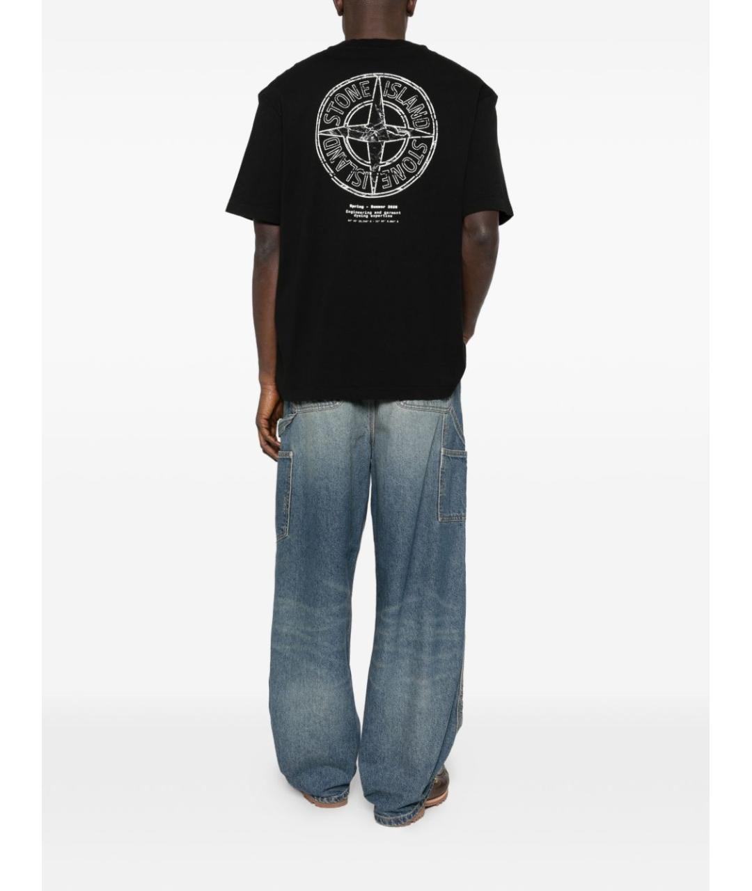 STONE ISLAND Черная хлопковая футболка, фото 2