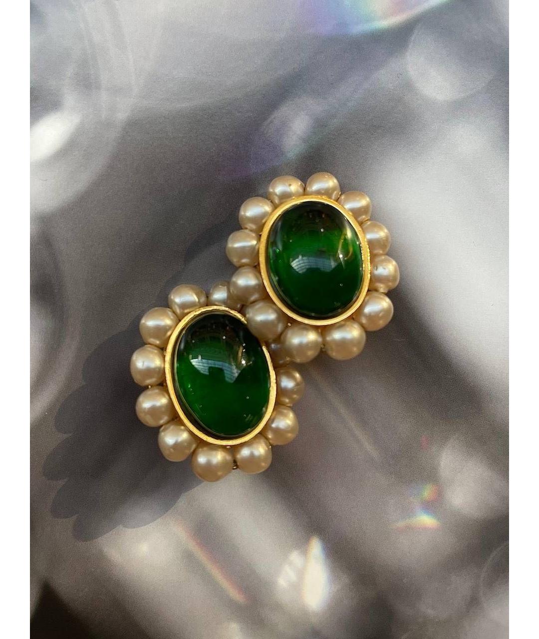 CHANEL Зеленые стеклянные клипсы, фото 6