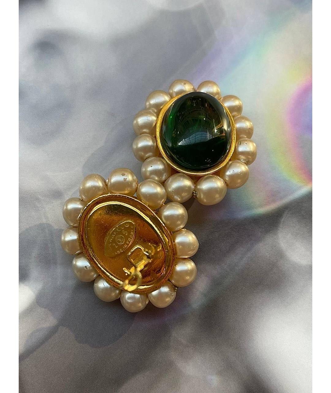 CHANEL Зеленые стеклянные клипсы, фото 2