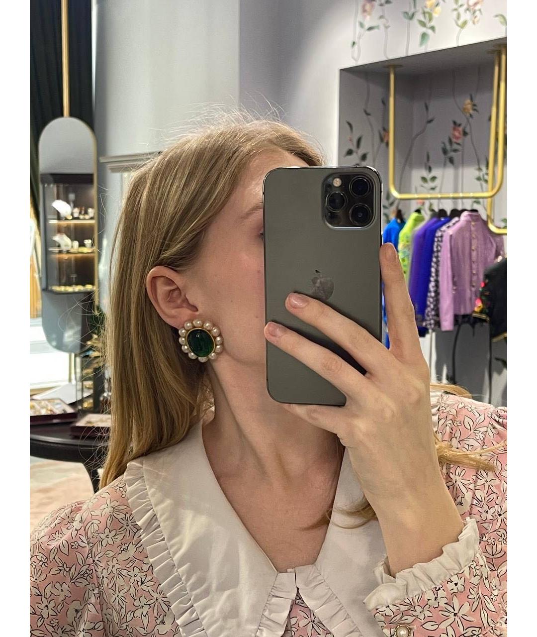 CHANEL Зеленые стеклянные клипсы, фото 5