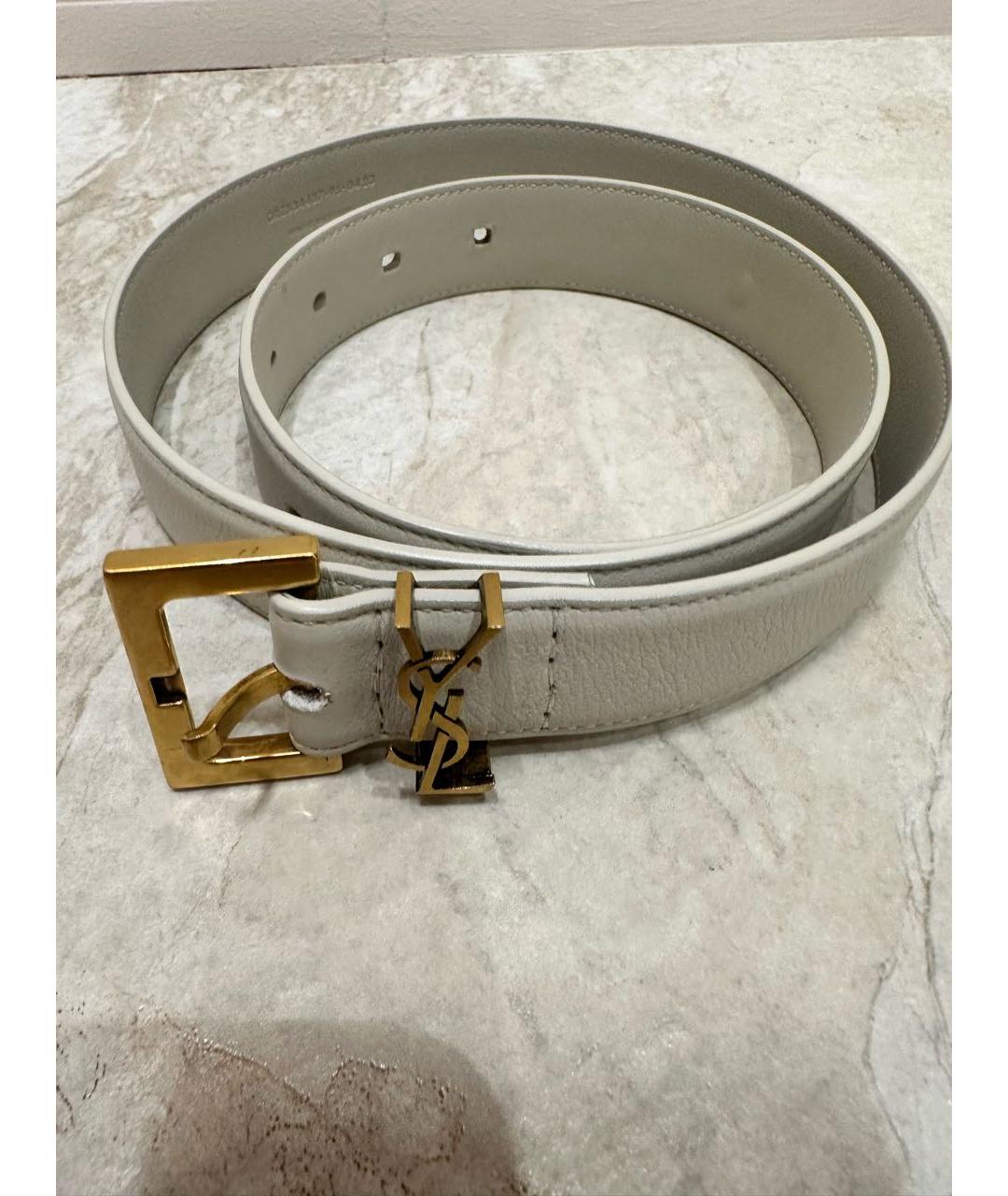 SAINT LAURENT Белый кожаный ремень, фото 7