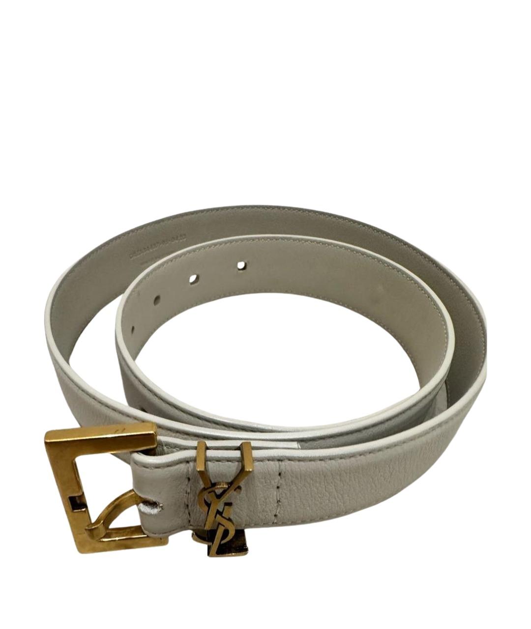 SAINT LAURENT Белый кожаный ремень, фото 1