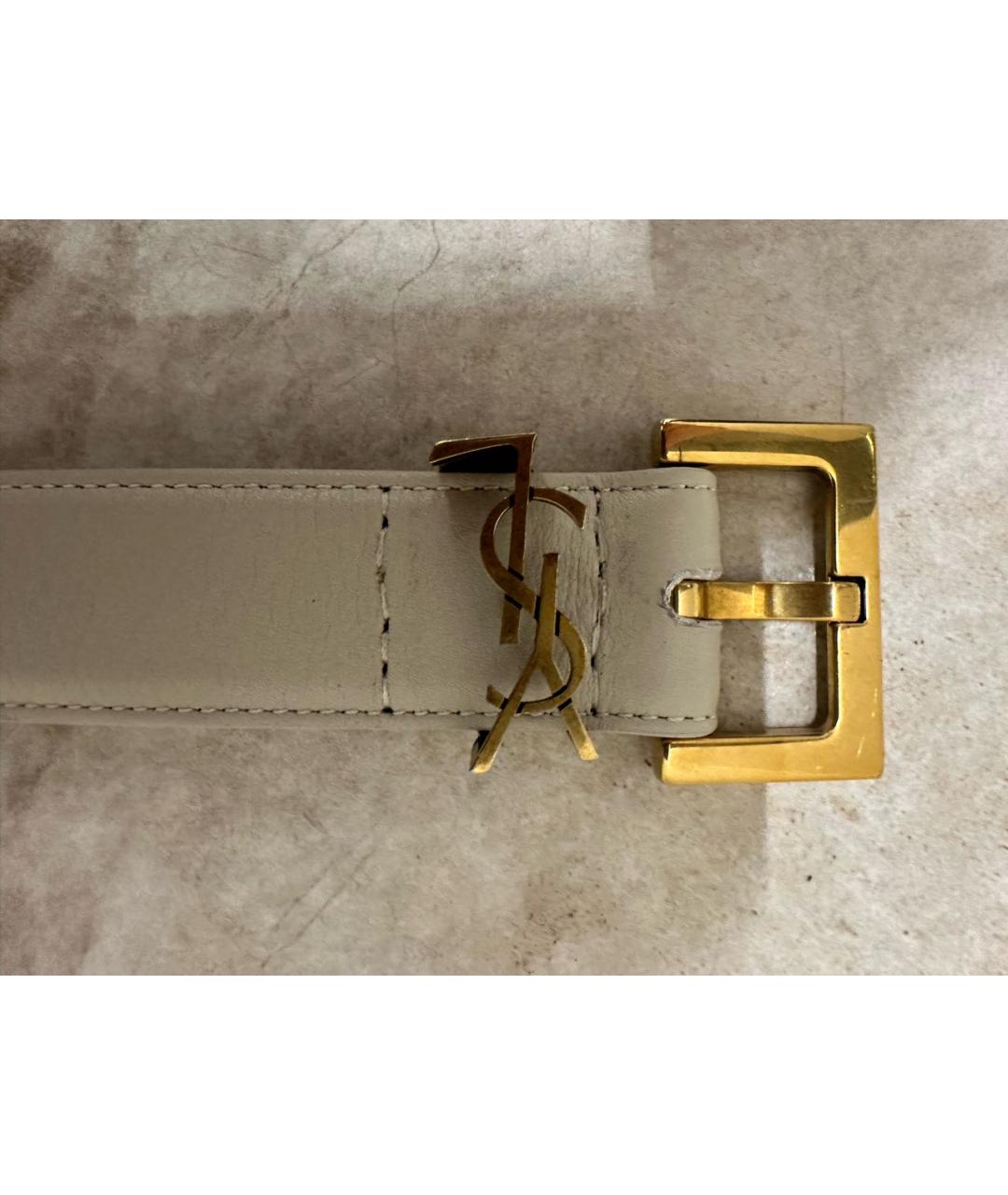 SAINT LAURENT Белый кожаный ремень, фото 2