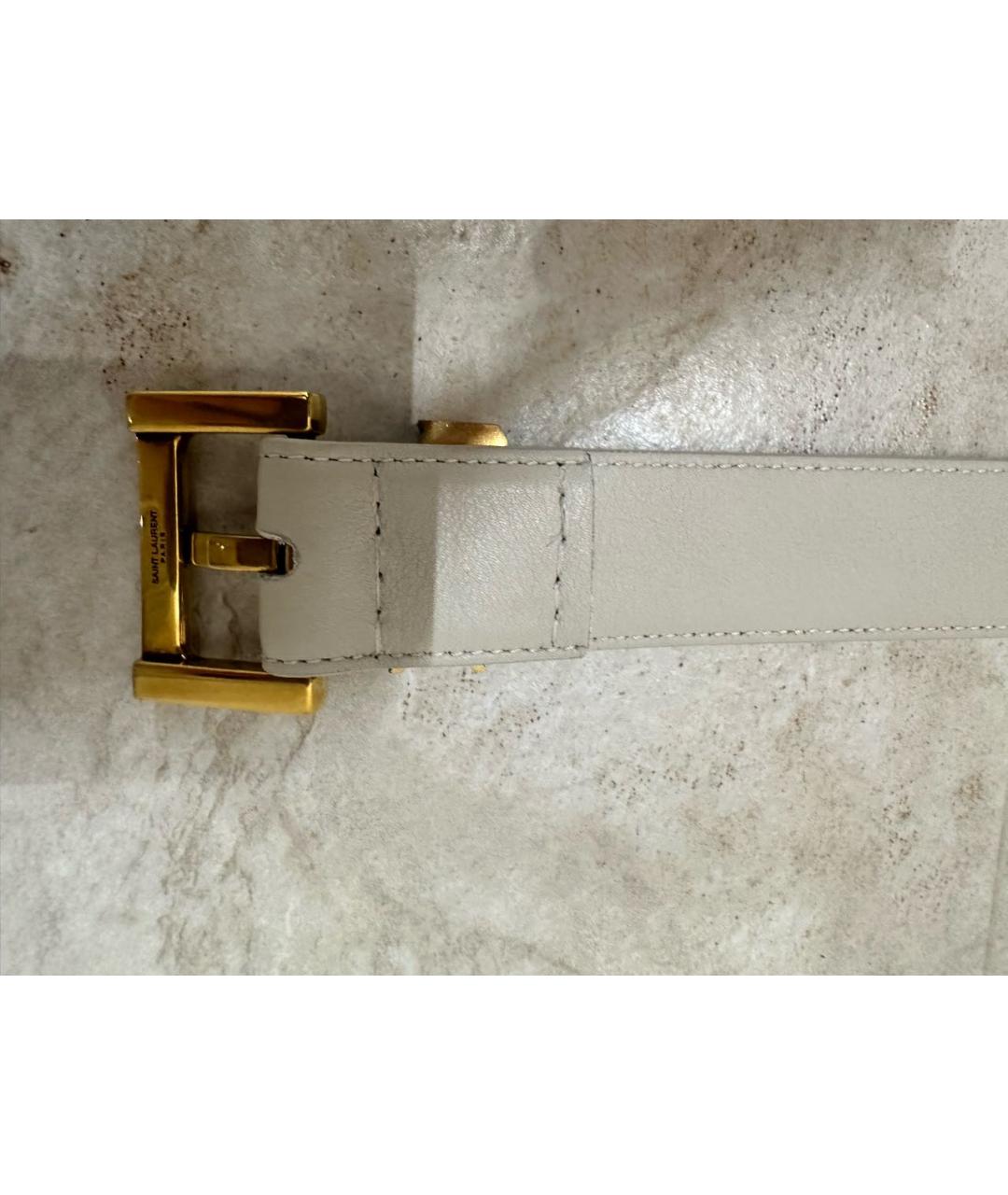 SAINT LAURENT Белый кожаный ремень, фото 4