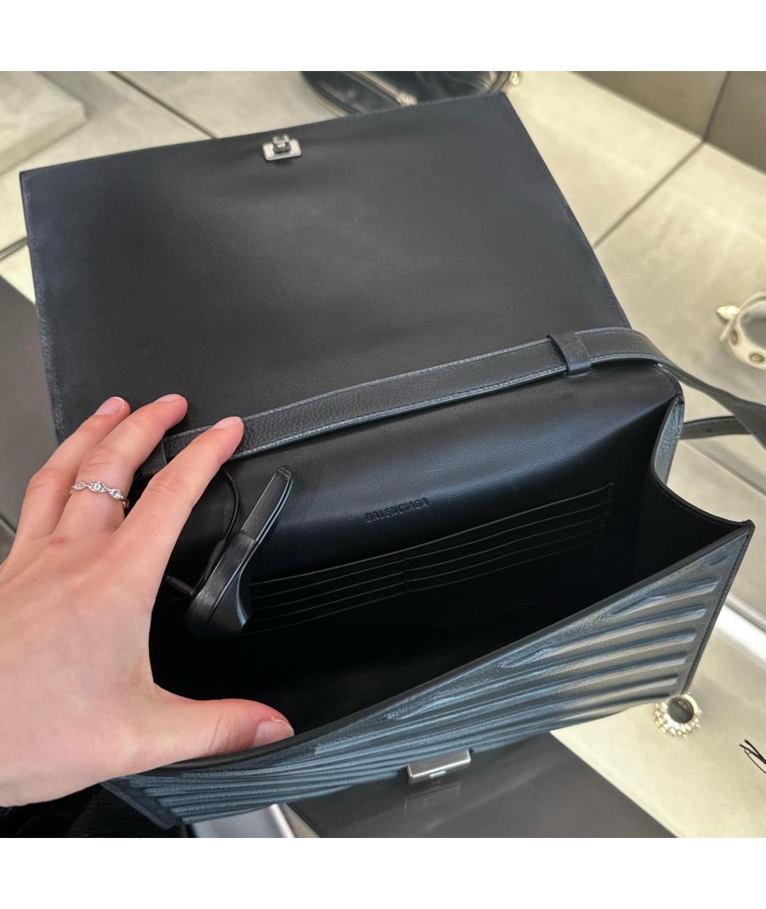 BALENCIAGA Темно-синяя кожаная сумка на плечо, фото 4