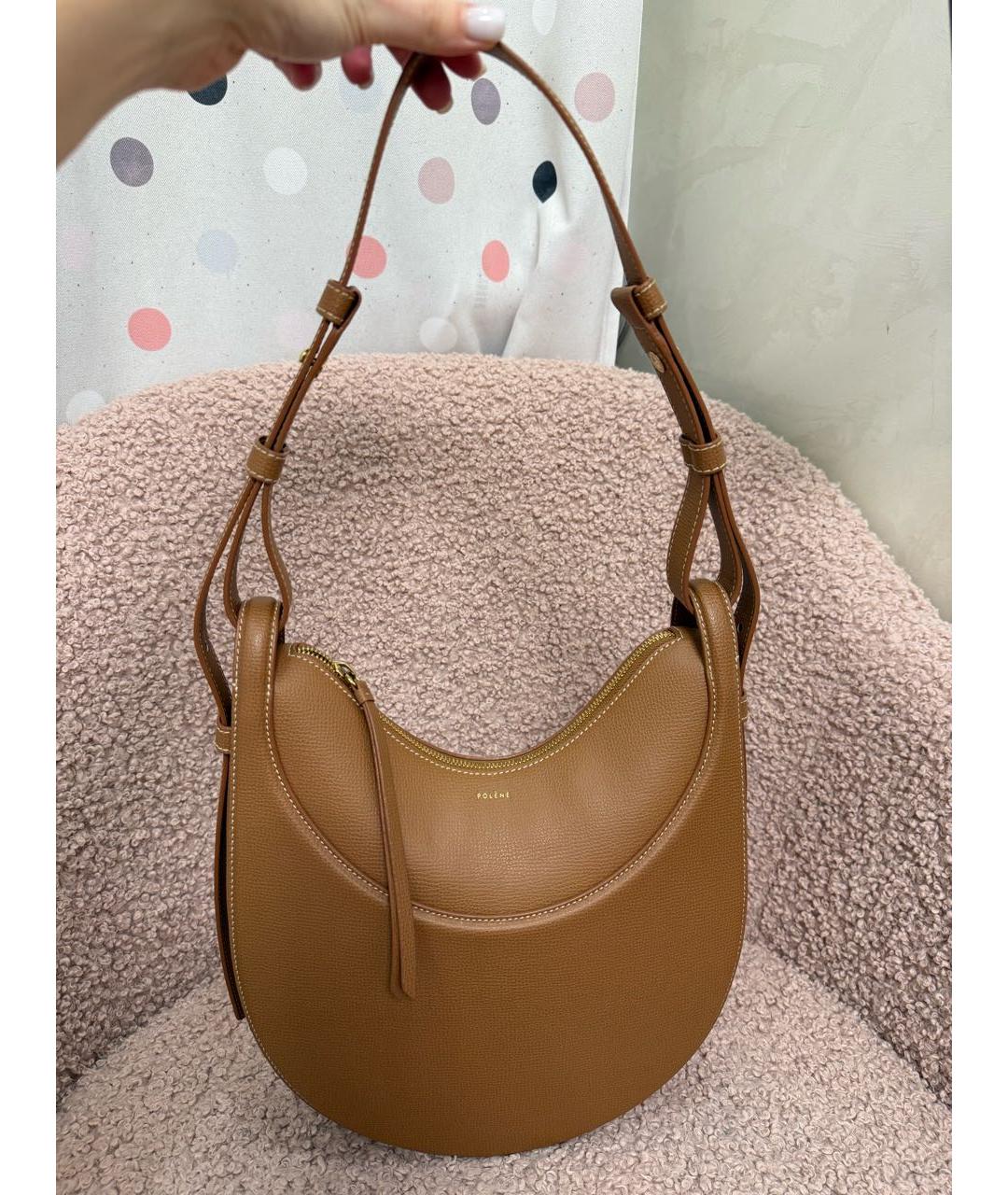 POLENE Коричневая кожаная сумка через плечо, фото 2