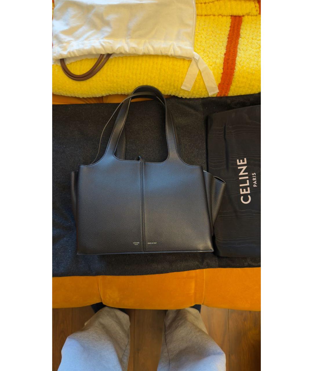 CELINE Черная кожаная сумка тоут, фото 7