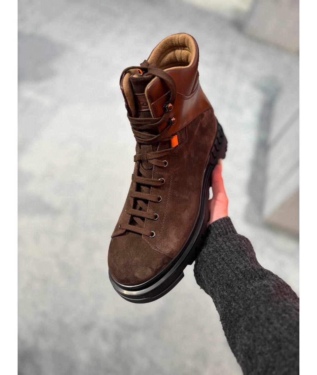 SANTONI Коричневые замшевые высокие ботинки, фото 3