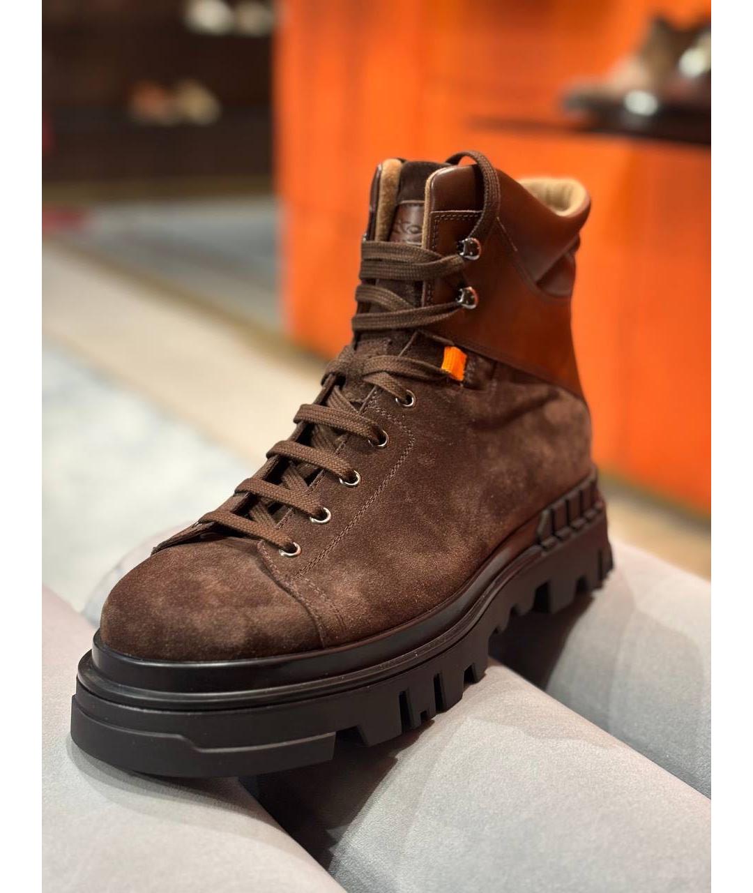 SANTONI Коричневые замшевые высокие ботинки, фото 5