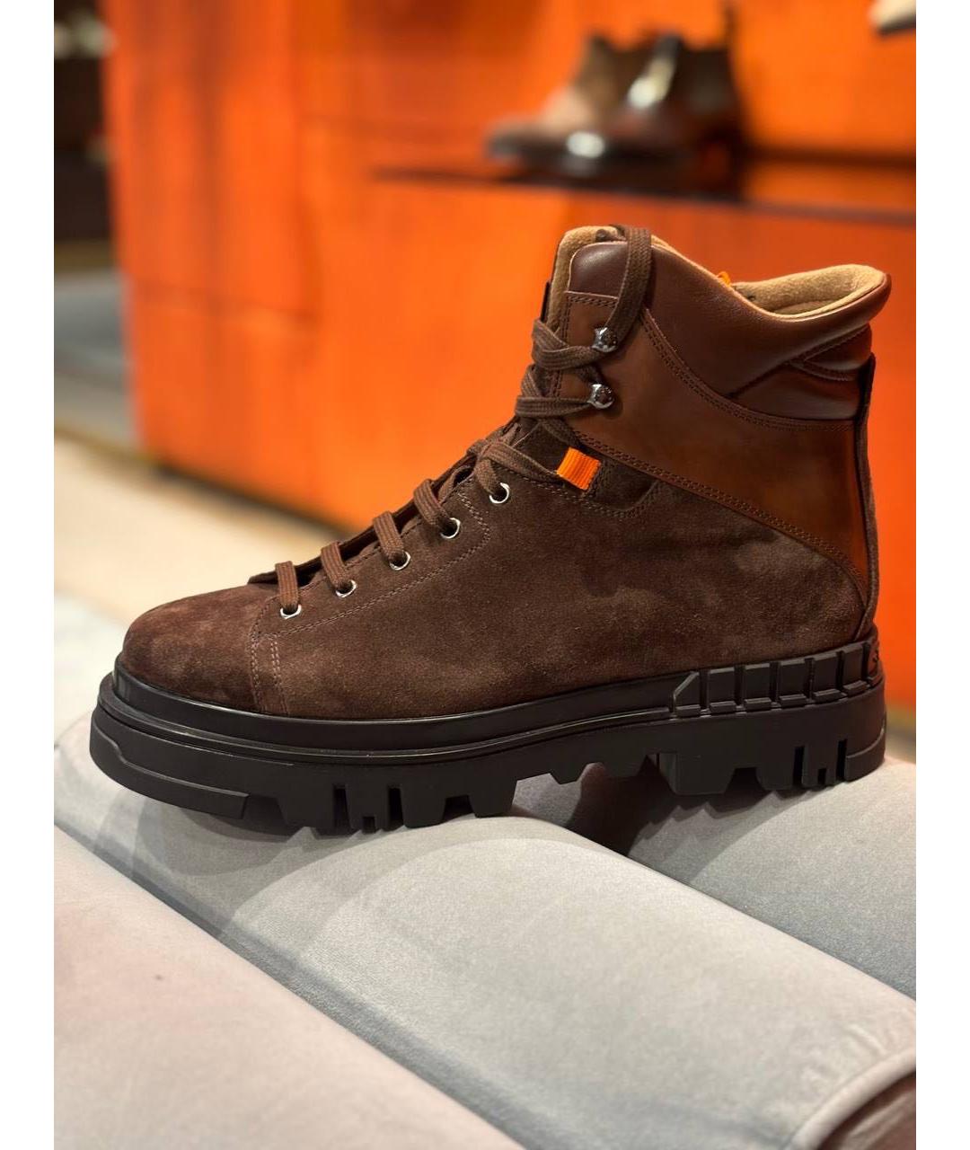 SANTONI Коричневые замшевые высокие ботинки, фото 6