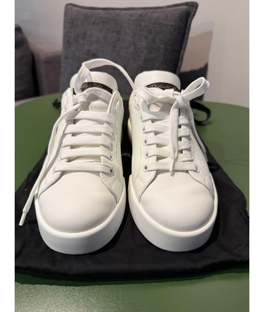 DOLCE&GABBANA Белые кожаные низкие кроссовки / кеды, фото 2