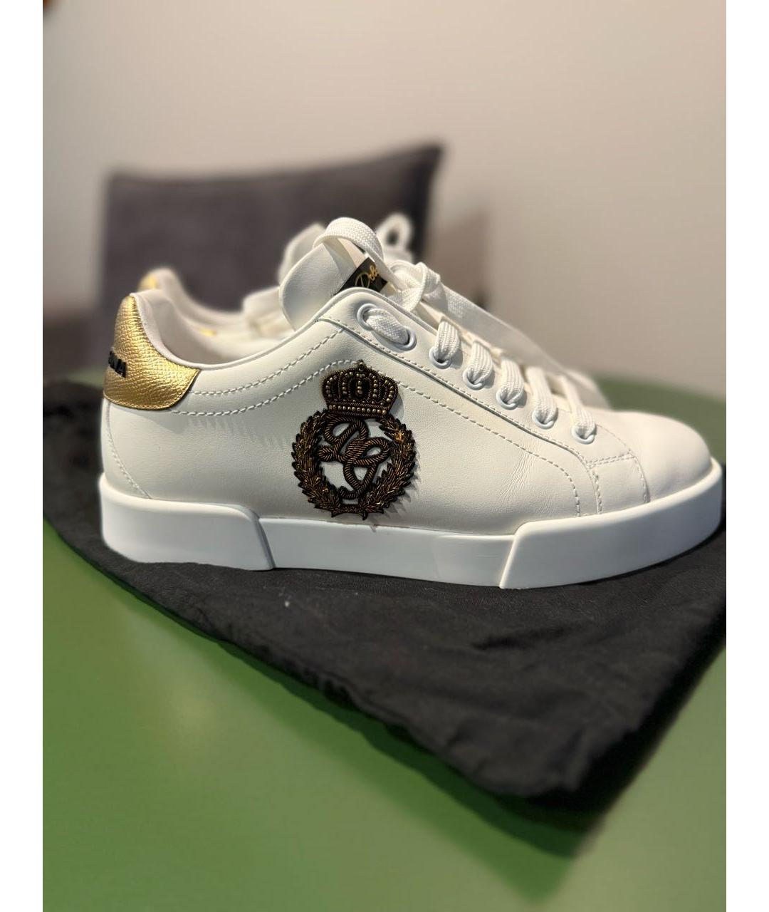 DOLCE&GABBANA Белые кожаные низкие кроссовки / кеды, фото 7