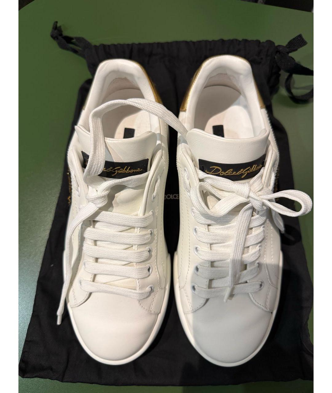 DOLCE&GABBANA Белые кожаные низкие кроссовки / кеды, фото 3