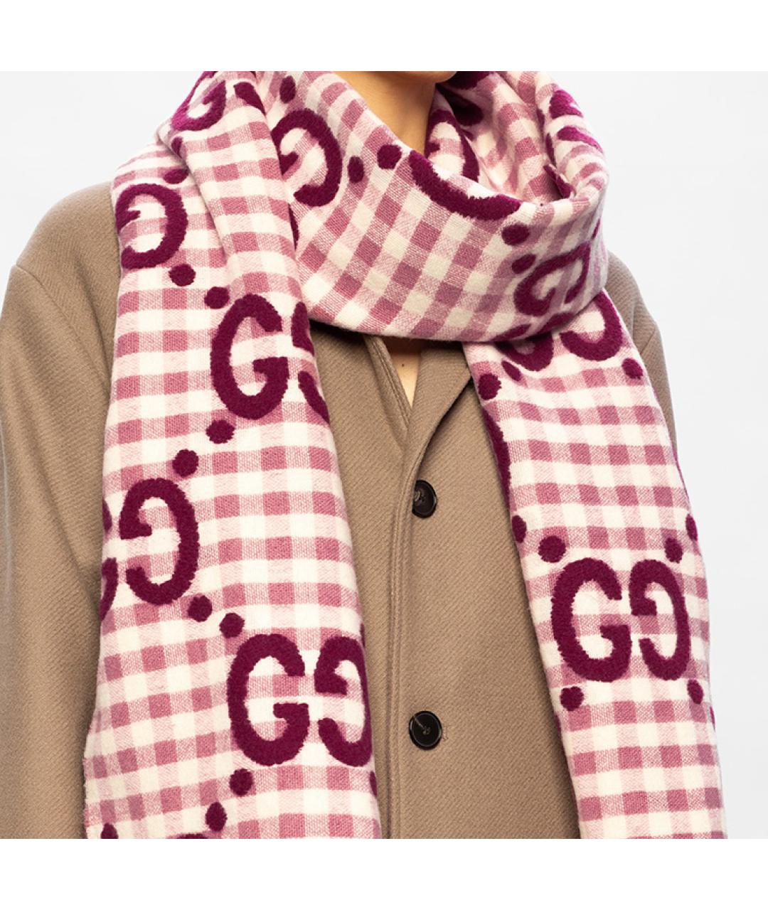GUCCI Розовый шерстяной шарф, фото 5