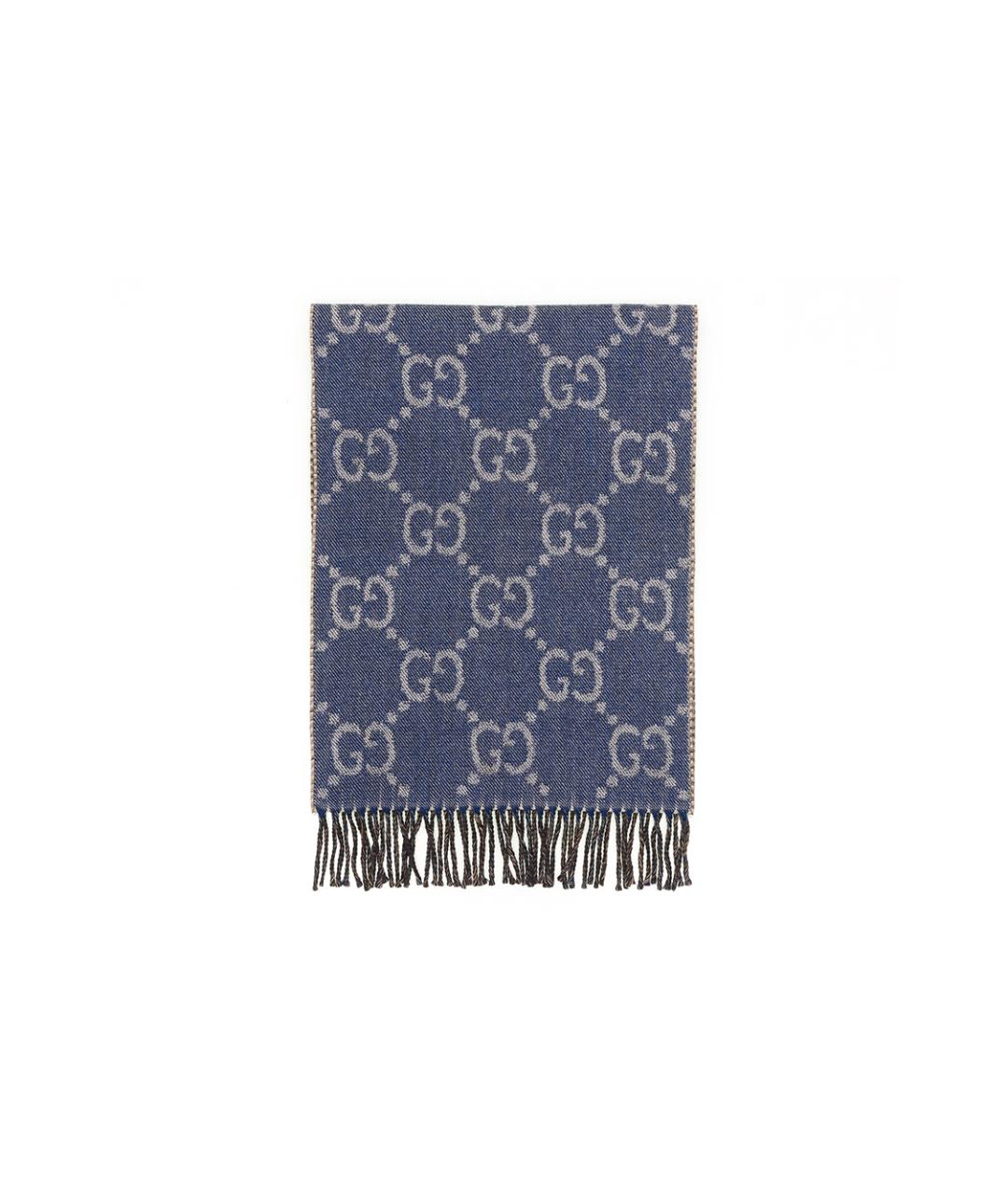 GUCCI Синий шерстяной шарф, фото 2