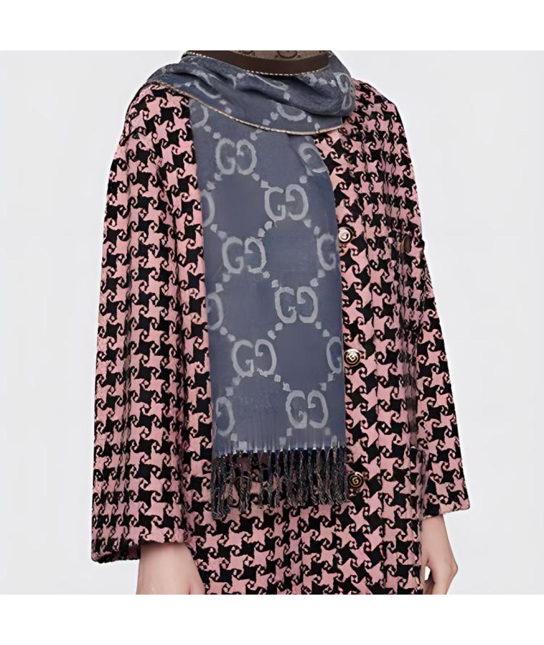 GUCCI Синий шерстяной шарф, фото 4