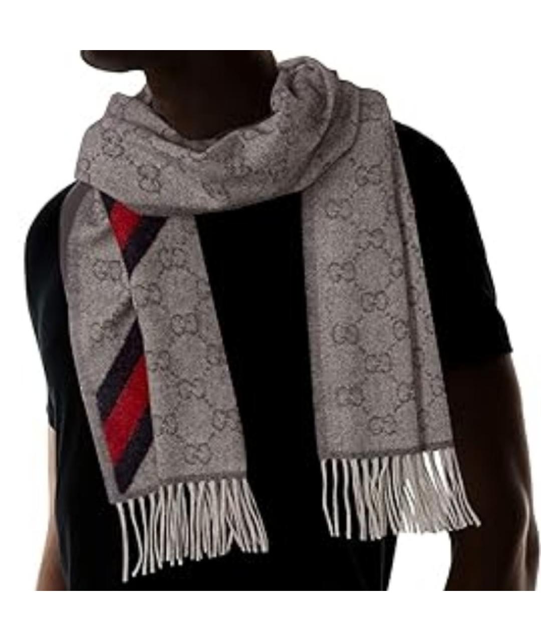 GUCCI Серый шерстяной шарф, фото 4