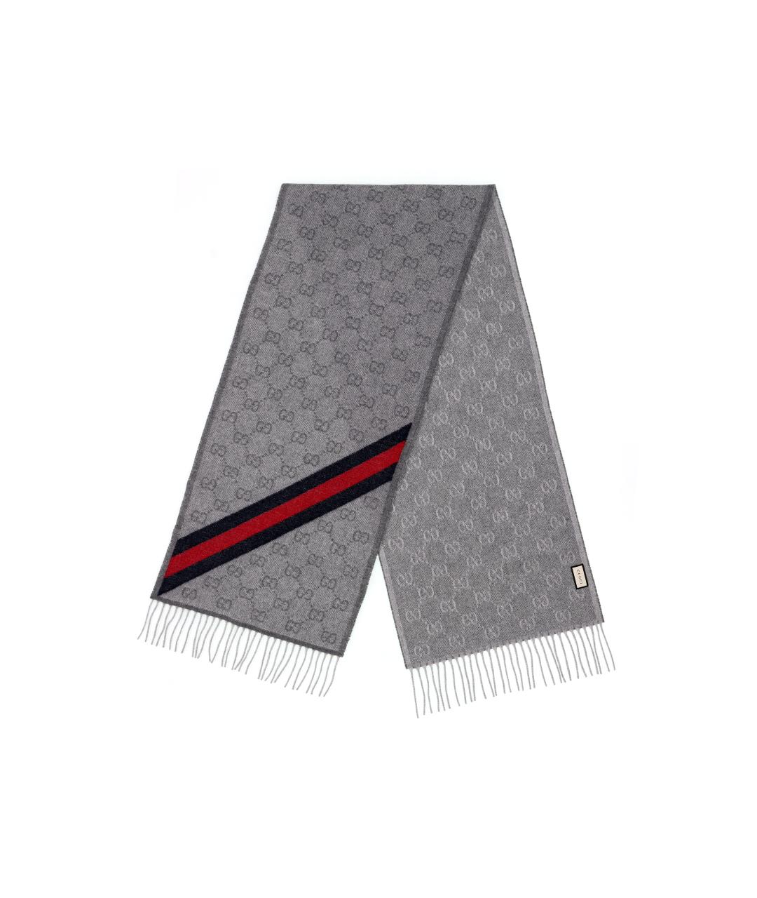 GUCCI Серый шерстяной шарф, фото 2