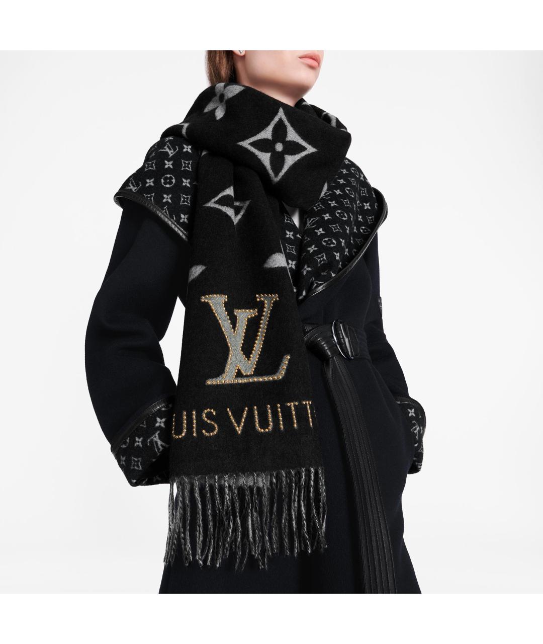 LOUIS VUITTON Черный кашемировый шарф, фото 4