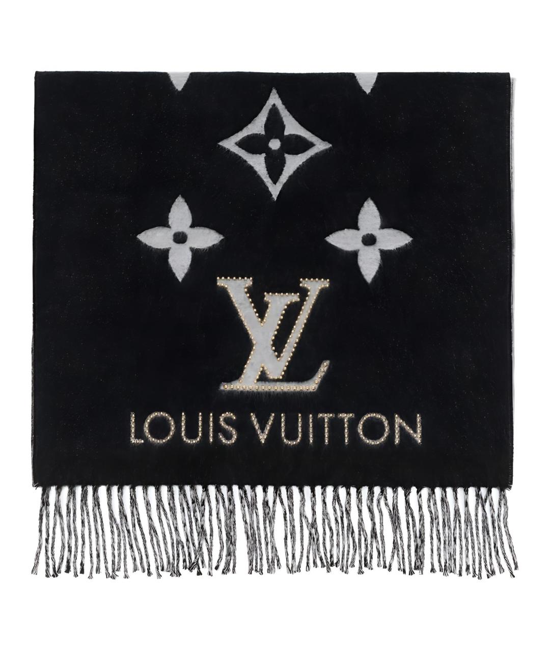 LOUIS VUITTON Черный кашемировый шарф, фото 3