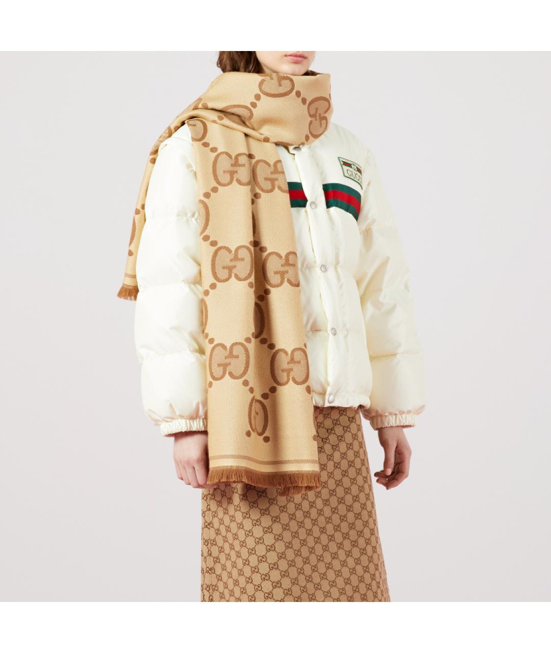 GUCCI Коричневый шерстяной шарф, фото 5