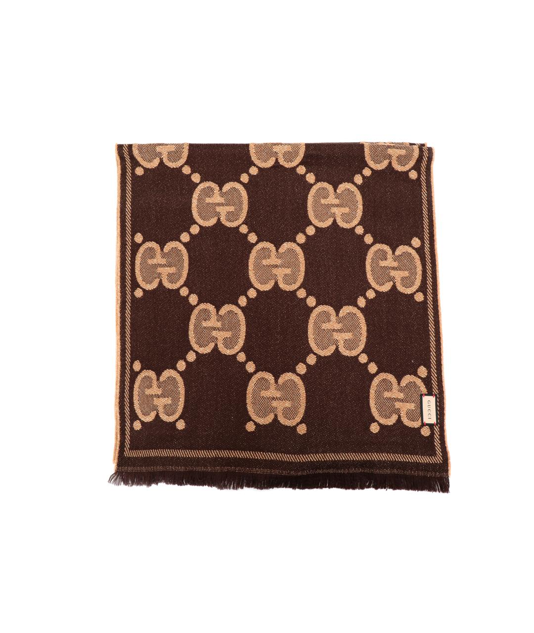 GUCCI Коричневый шерстяной шарф, фото 2
