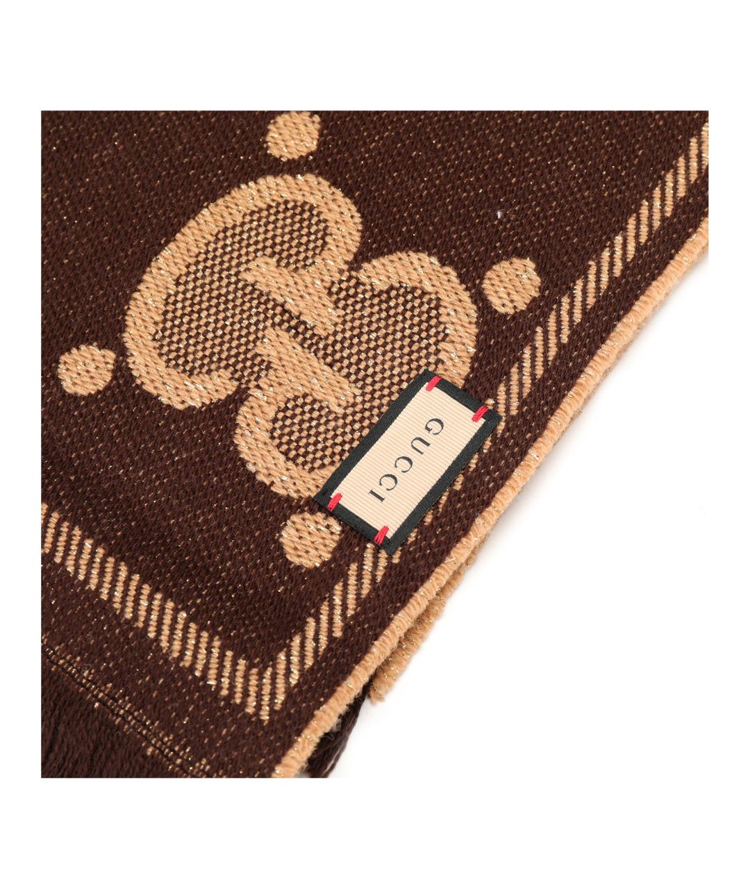 GUCCI Коричневый шерстяной шарф, фото 3