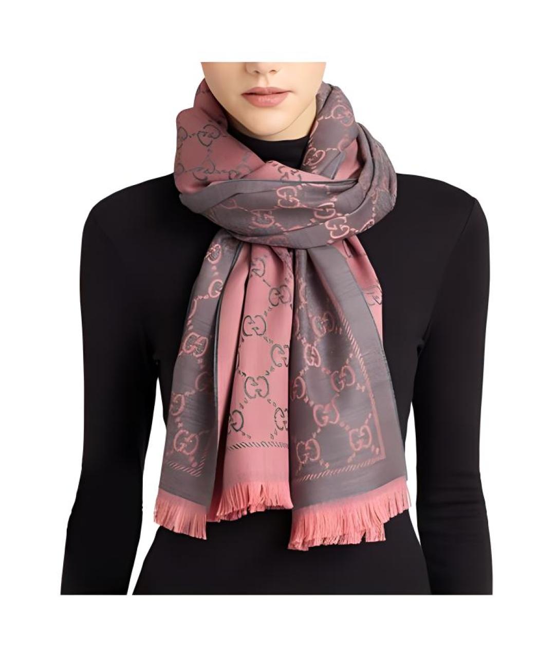 GUCCI Розовый шерстяной шарф, фото 5