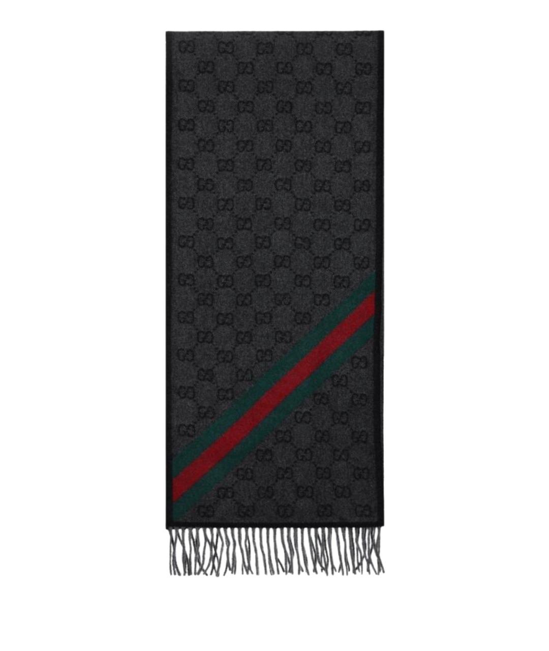 GUCCI Черный шерстяной шарф, фото 1