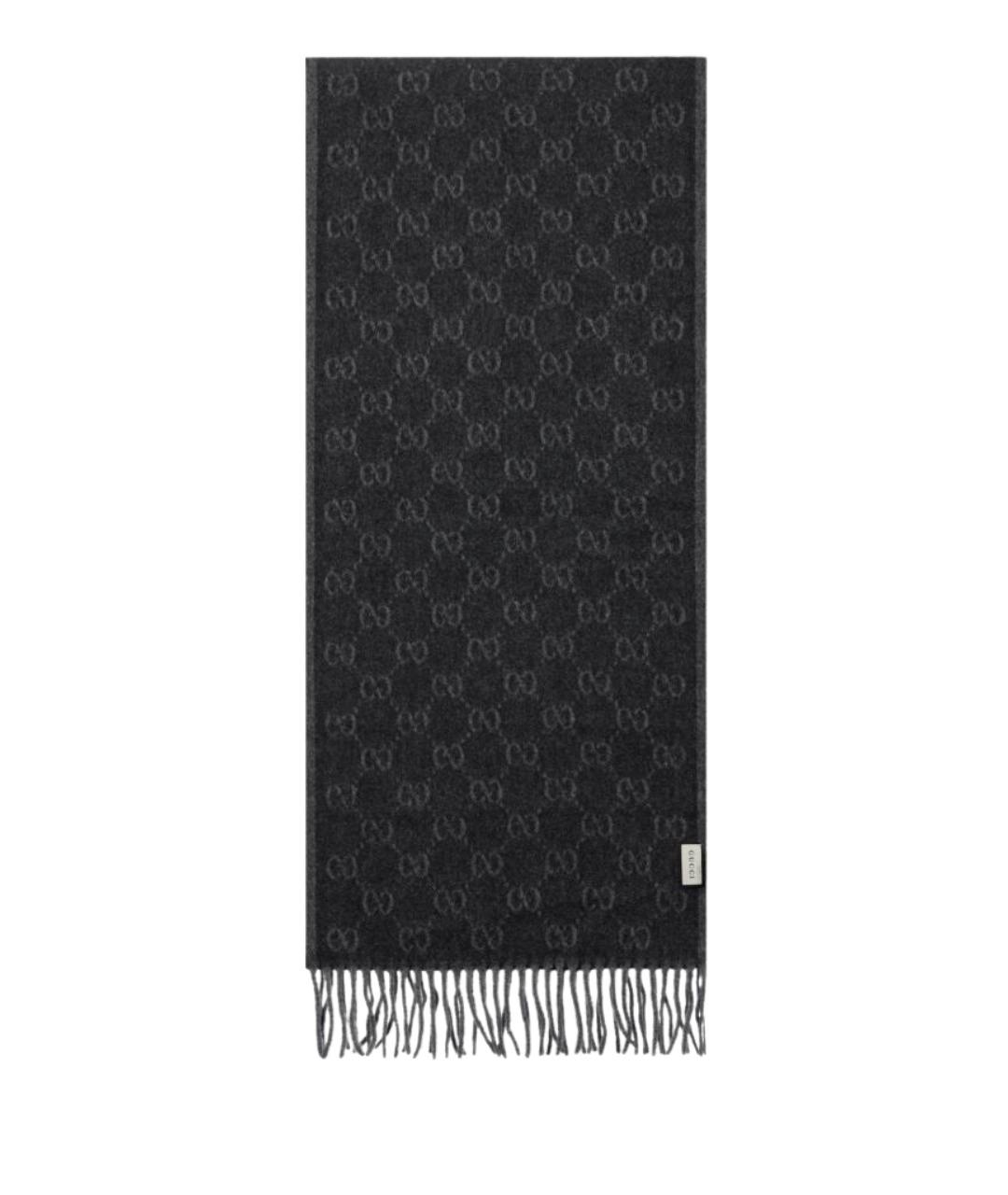 GUCCI Черный шерстяной шарф, фото 2