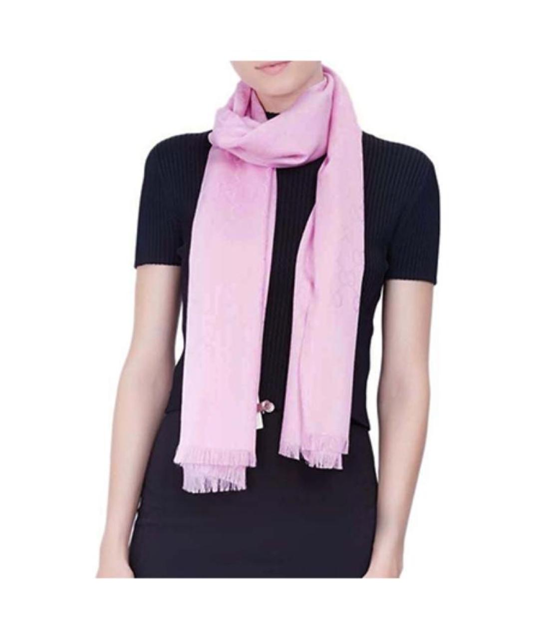 GUCCI Розовый шерстяной шарф, фото 5