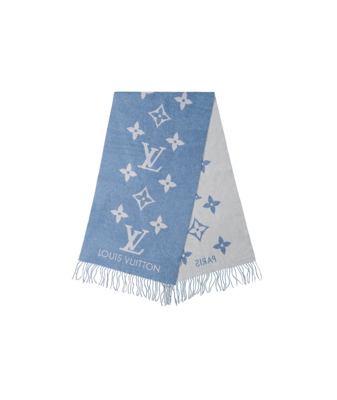 LOUIS VUITTON Синий кашемировый шарф, фото 2