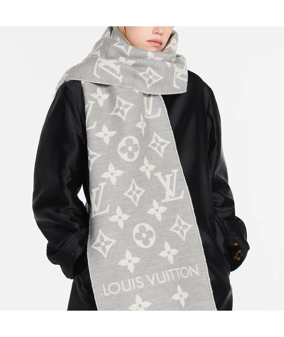 LOUIS VUITTON Серый шерстяной шарф, фото 4