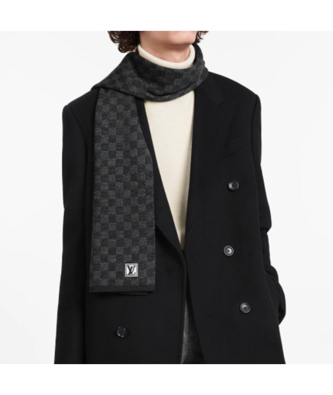 LOUIS VUITTON Черный шерстяной шарф, фото 3