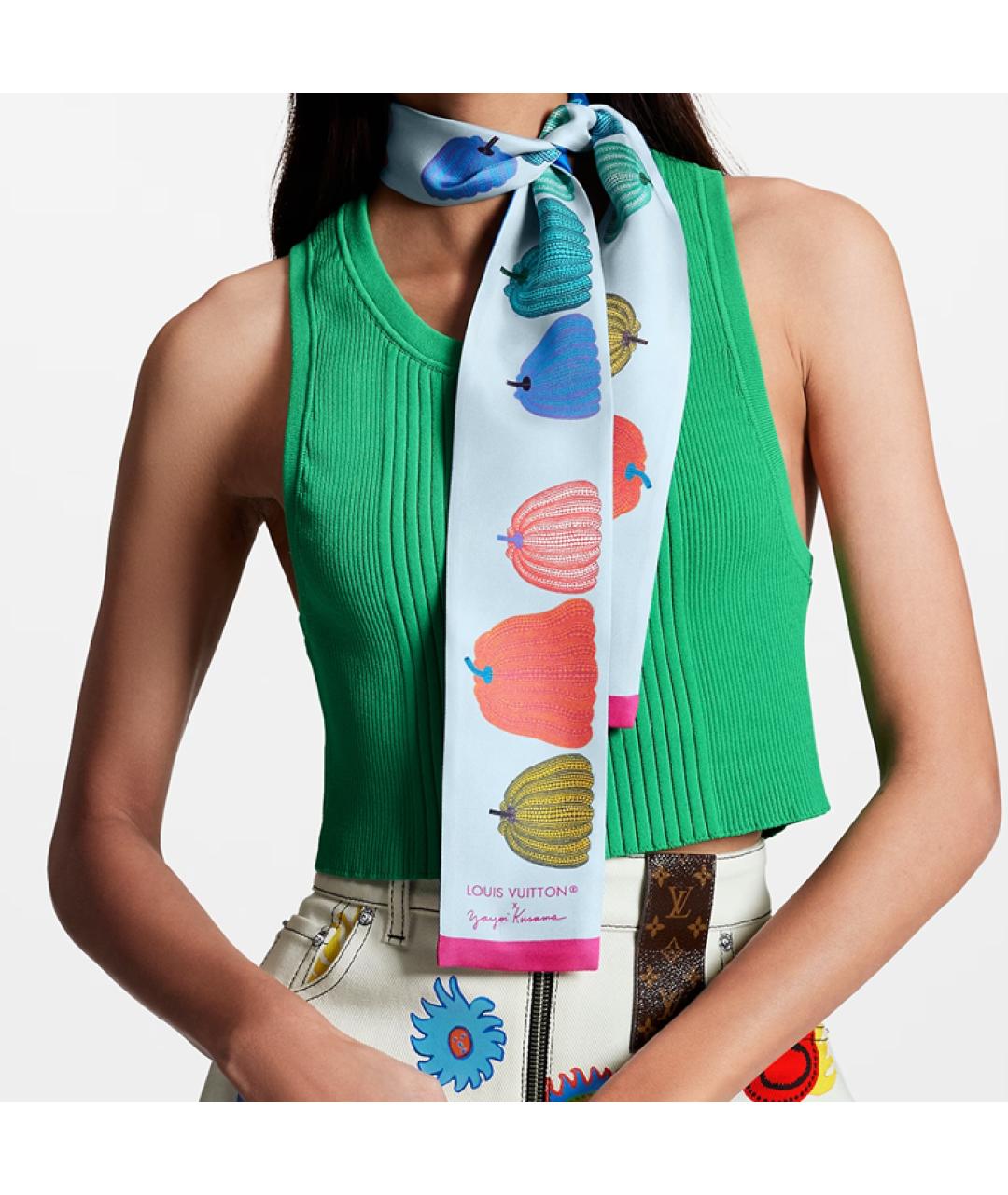 LOUIS VUITTON Синий шелковый шарф, фото 3