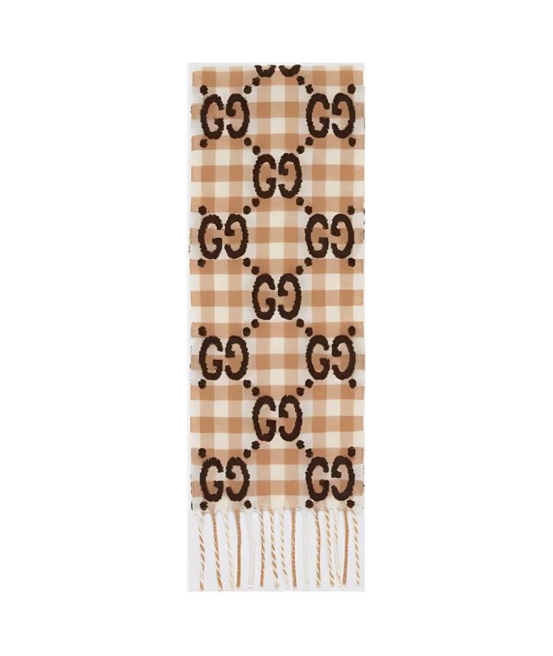GUCCI Бежевый шерстяной шарф, фото 1