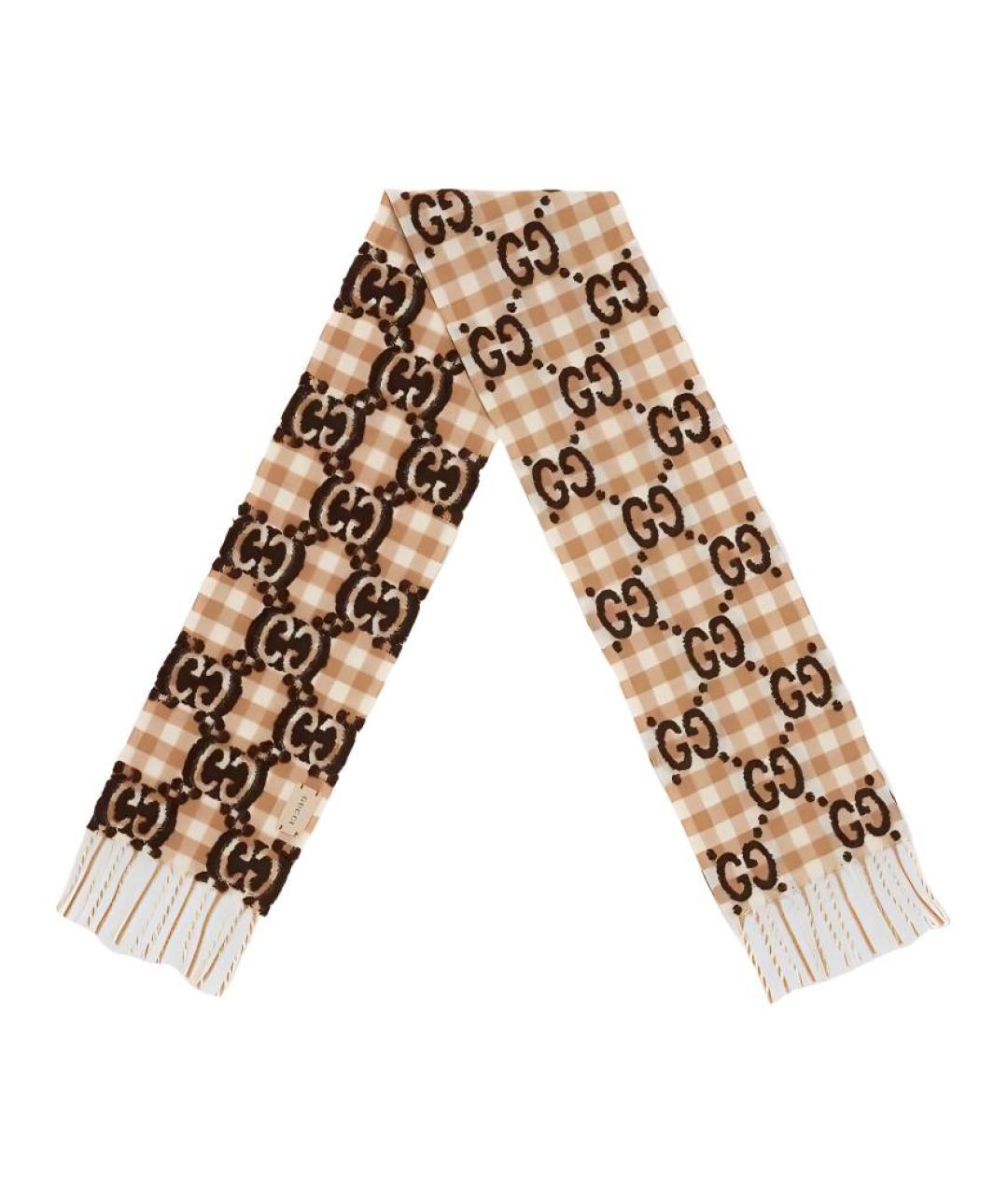 GUCCI Бежевый шерстяной шарф, фото 2
