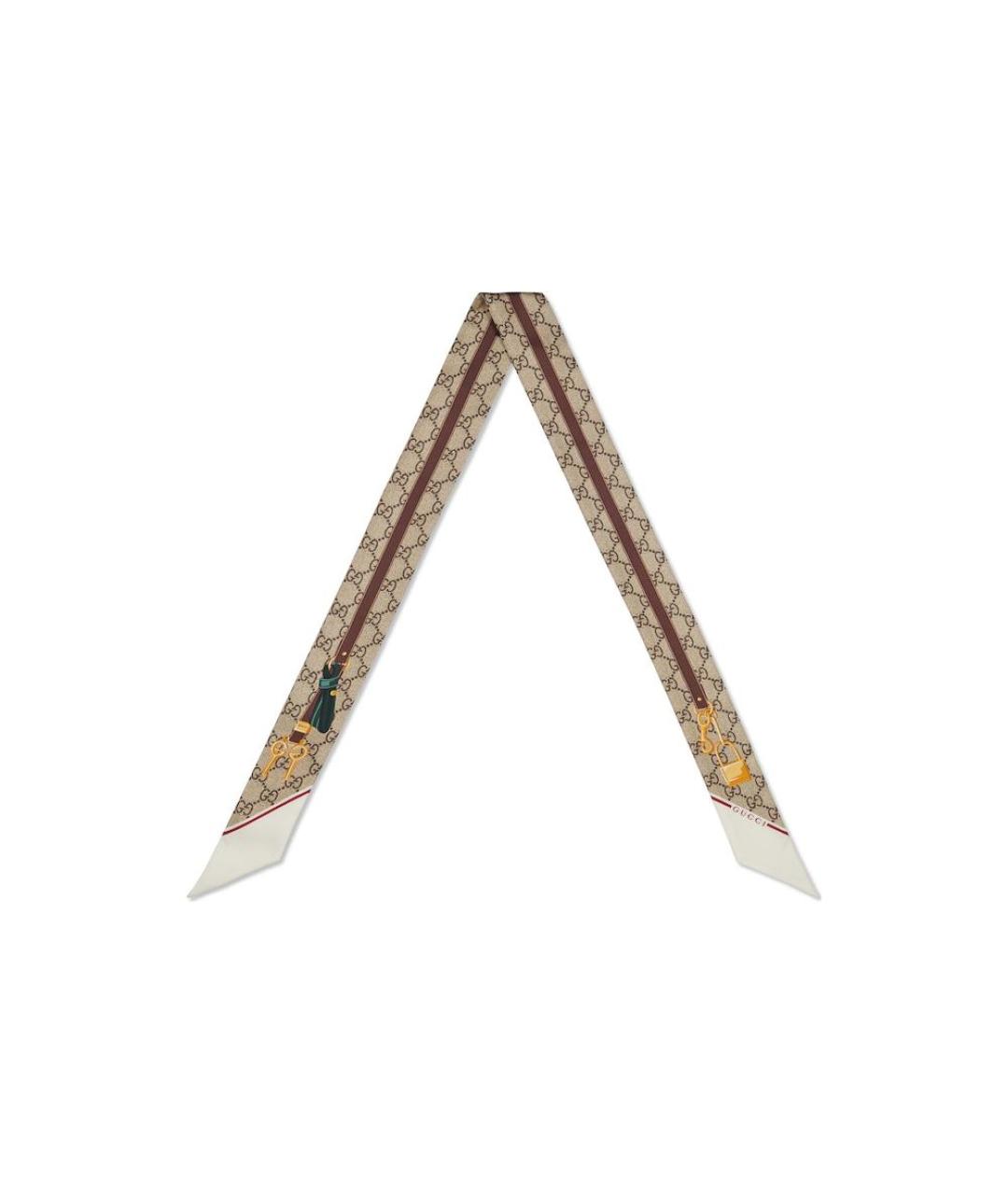 GUCCI Бежевый шелковый шарф, фото 2